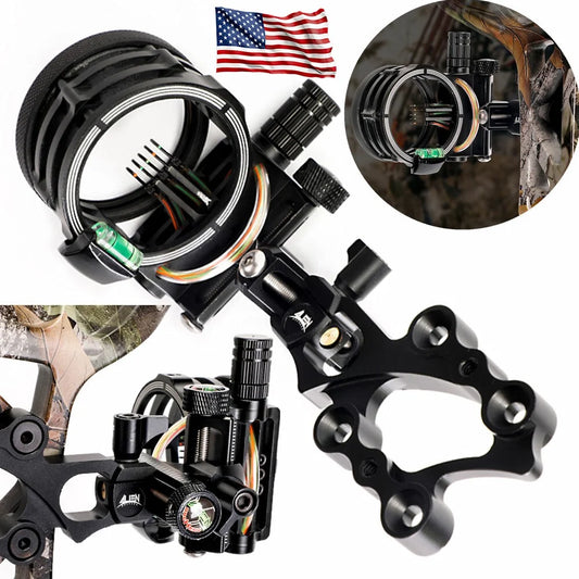 Archery Compound Bow Sight 5 Pin 0.019" Optical Fiber CNC Machined Aluminum Alloy Micro-Adjustable Left/Right Hand for Hunting Shooting Target Practice Accessories