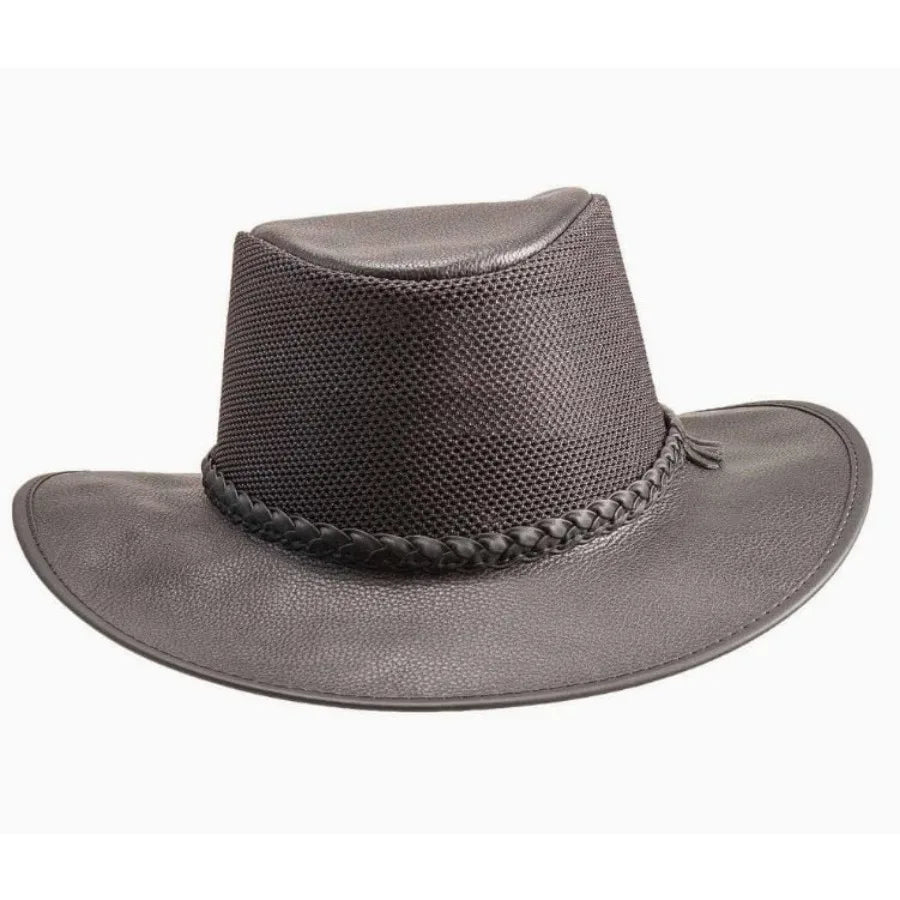 Breeze Leather Mesh Sun Hat for Outdoors Wide Brim, UPF50, Breathable Adjustable Tan and Grey