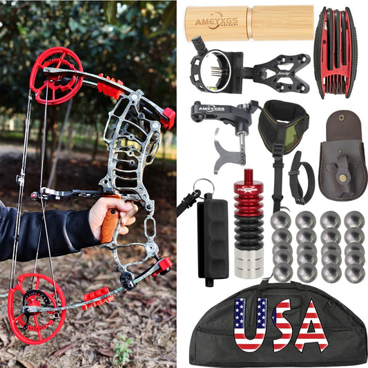 Dual-use Compound Bow Set 30-60lbs 19" Axle Hunting Steel Ball 420FPS Let off 80% Right Hand for Outdoor Target Shooting Bow