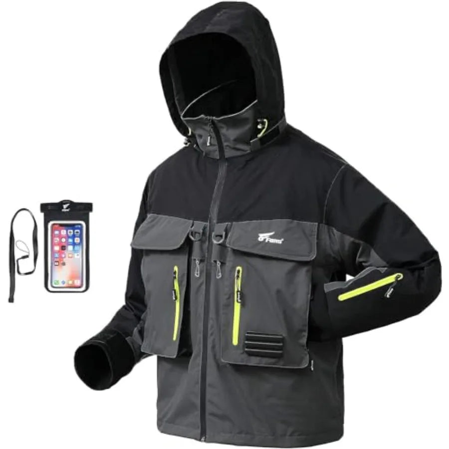 Fishing wading jackets for outdoor use, nylon fabric, olive green, breathable and waterproof