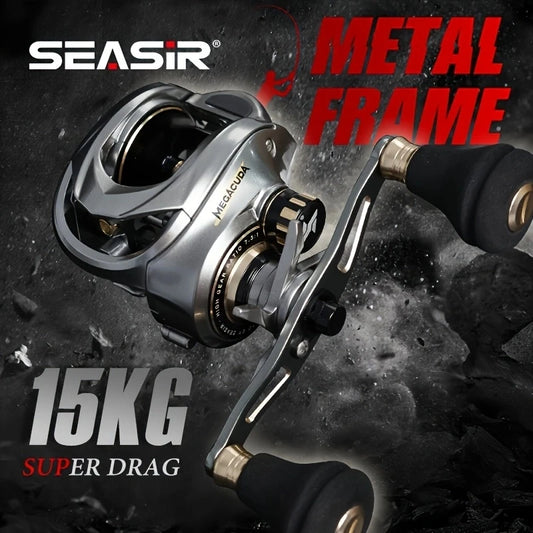 Megacuda Baitcasting Reel Drag 15KG Deep Spool 6.5:1 Aluminum Frame Carbon Side Double Handle Jigging Metal Reel Seawater