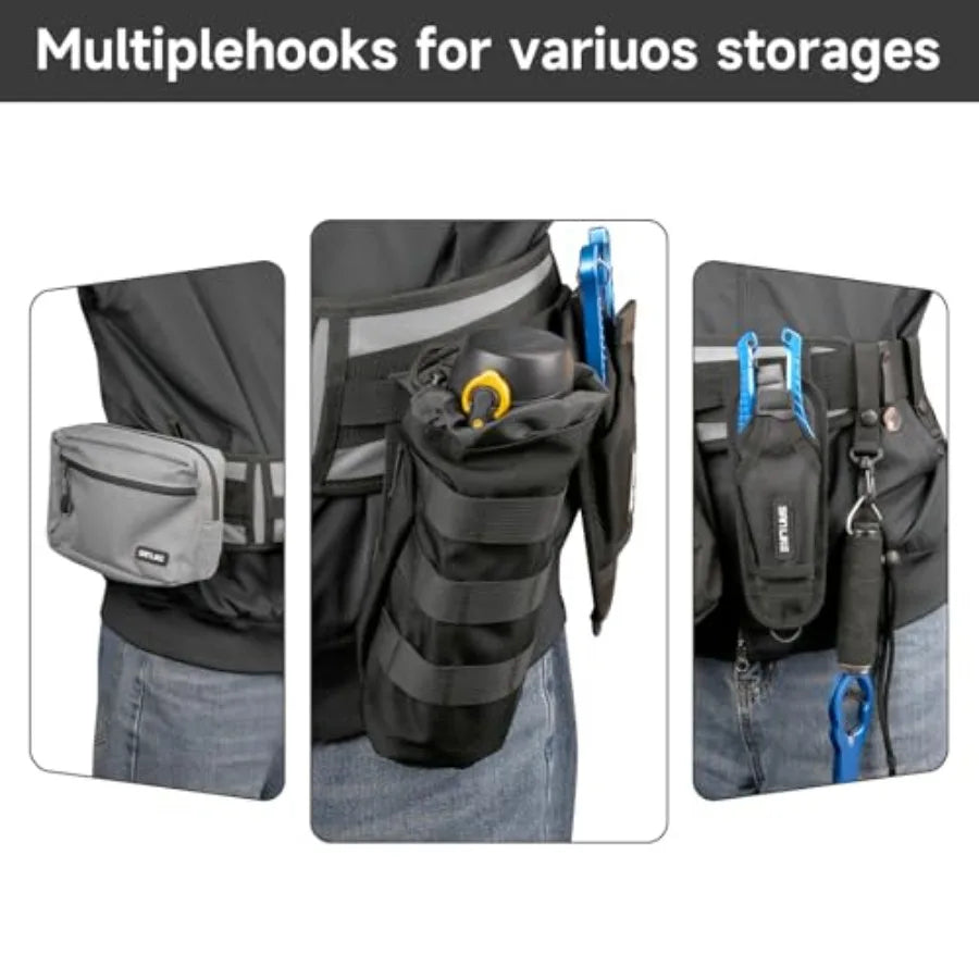 Fishing Belt Rod Holder for Wading: Nylon Black Adjustable Fighting Waist Belt with Detachable Tackle Bag, Belly Rod Holder, Pl