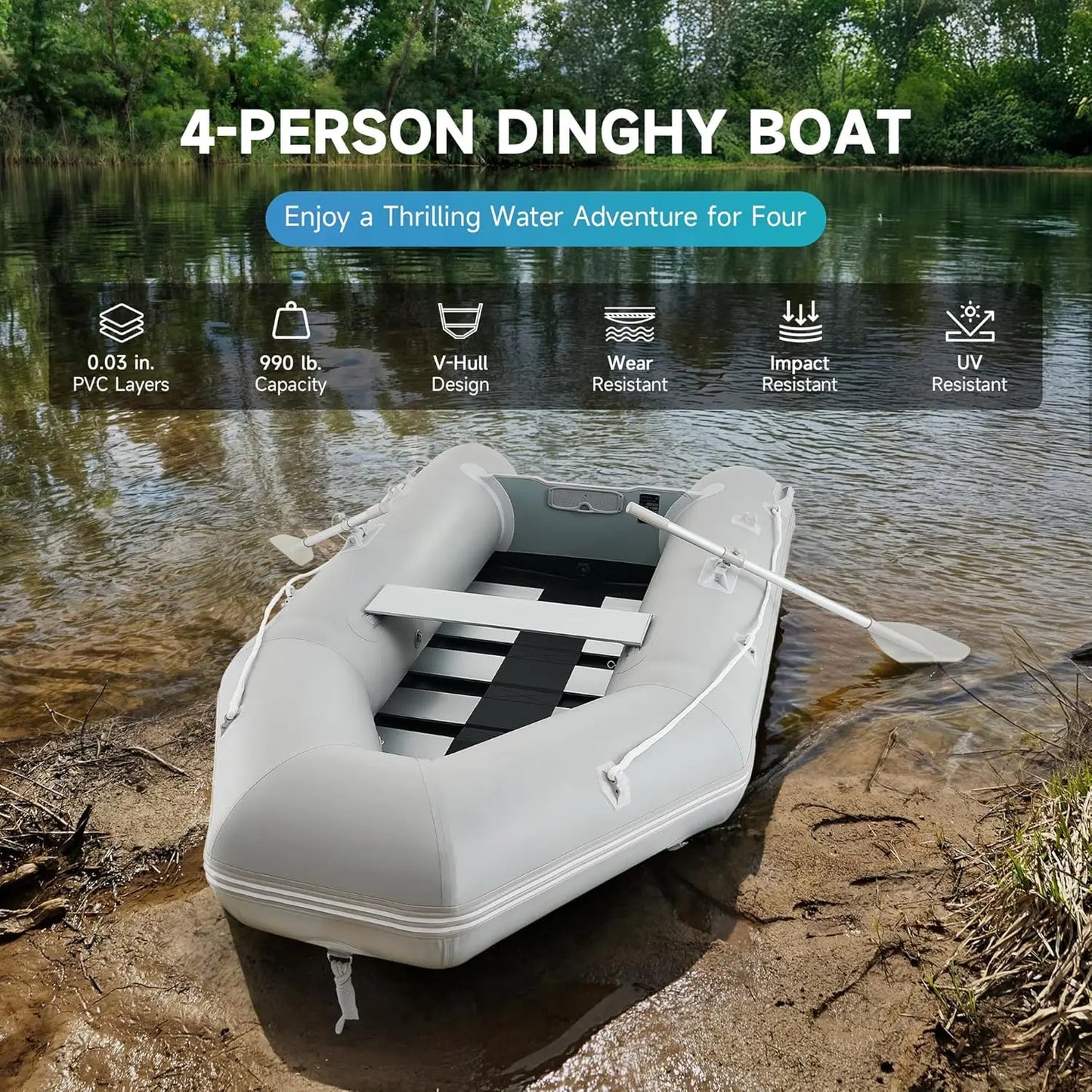 Portable 10-Foot Inflatable Boat with Aluminum Alloy Floor – Heavy-Duty 4-Person Dinghy for Fishing, Touring & Sports, Adult Inflatable Raft & Kayak