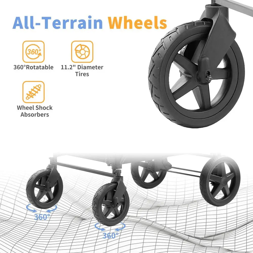 Wagon for 4 Kids, 4 Seater Wagon Stroller Featuring 4 High Seat with 5Point Harnesses and Adjustable Canopy, Foldable Double Pu