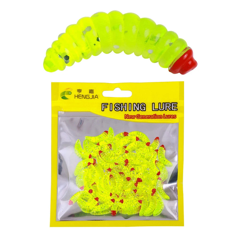 50Pcs 24mm Maggot Grub Soft Fishing Lure Smell Worms Fishing Lures Bionic Maggots Shape Bait for Freshwater Seawater