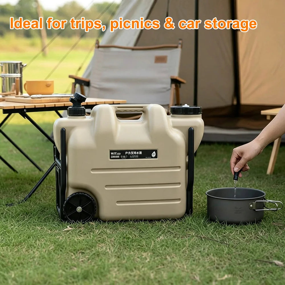 7.4 Gallon Water Container with Tap and Wheels – Large Water Storage Container, Portable PE Water Carrier with Handle & Faucet, Water Tank Barrel for Camping, Hiking, Fishing, Self-Driving Travel