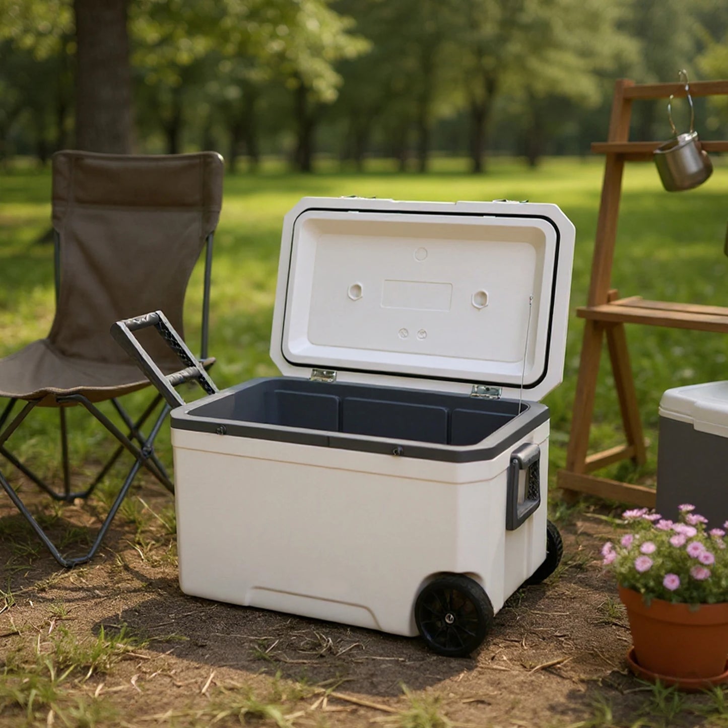 70L Portable Car Wheel Insulator Plastic Cooler Box 30 Percent Lighter Than Rotomolded Ice Chest Box with Handle for BBQ Camping