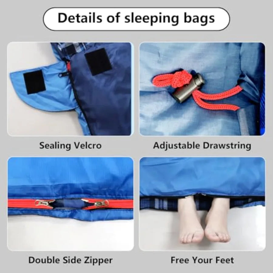 Double Sleeping Bag for Adults with 2 Pillows, Camping Sleeping Bags Flannel Cotton 2 Person Sleeping Bags XXL Queen Size Sleep
