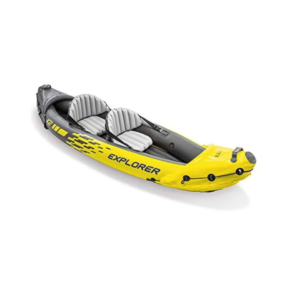 2 Person Inflatable Kayak Set with Air Pump in Yellow for Outdoor Water Sports Durable PVC Material Compact and Easy to Carry