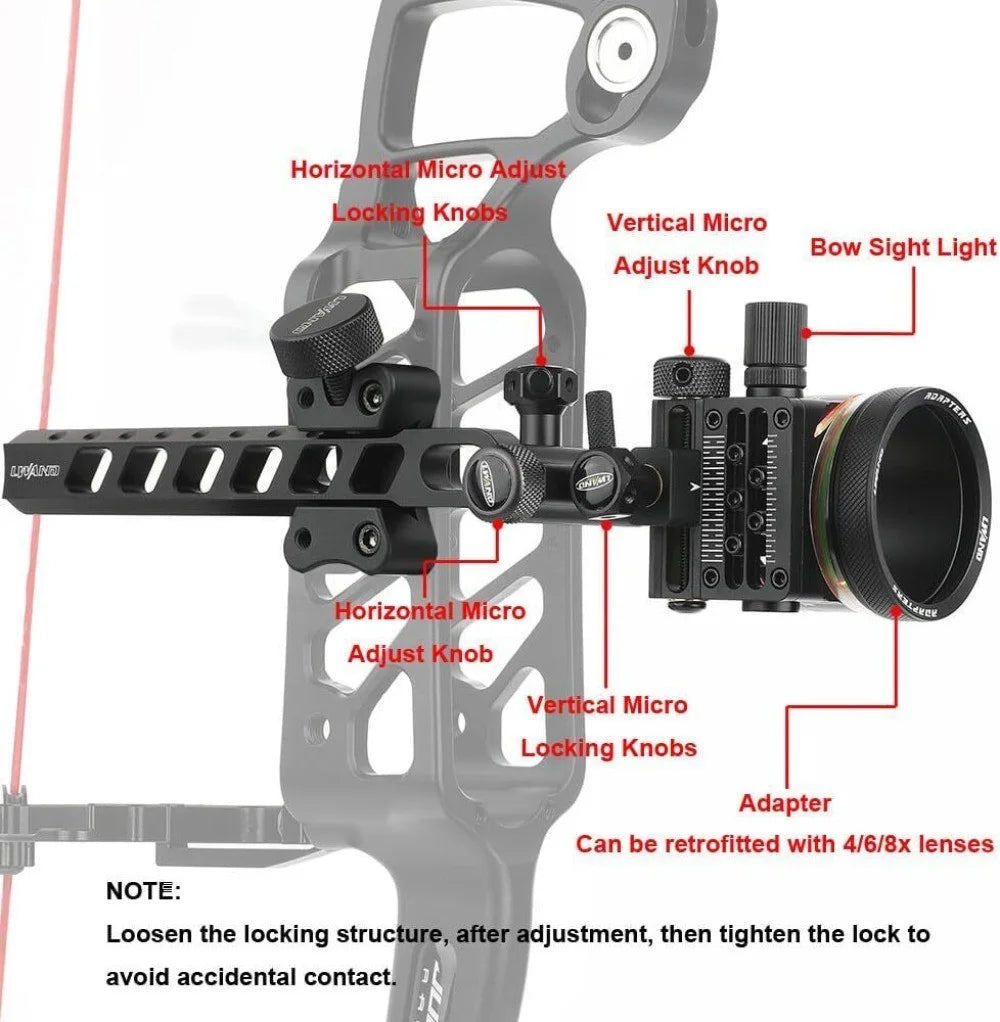 Compound Bow 5 Pin Sight 0.019" Fiber Optic Adjustable Alloy Right Hand for Hunting Target Shooting Outdoor Sports Accessories