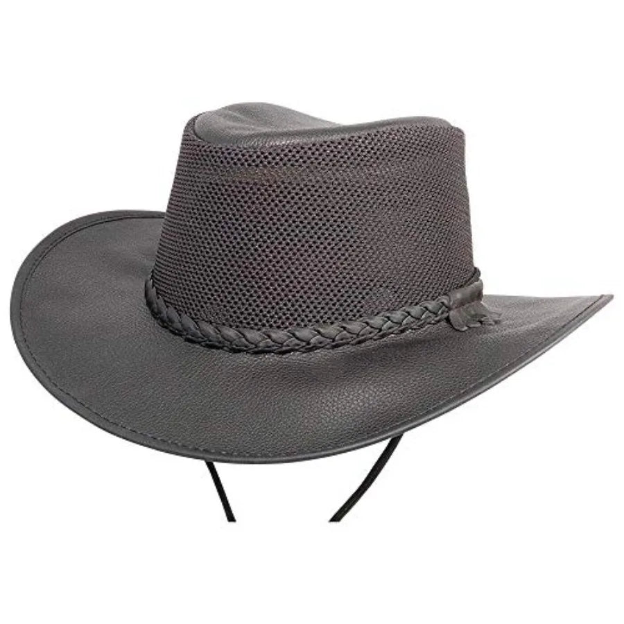 Breeze Leather Mesh Sun Hat for Outdoors Wide Brim, UPF50, Breathable Adjustable Tan and Grey