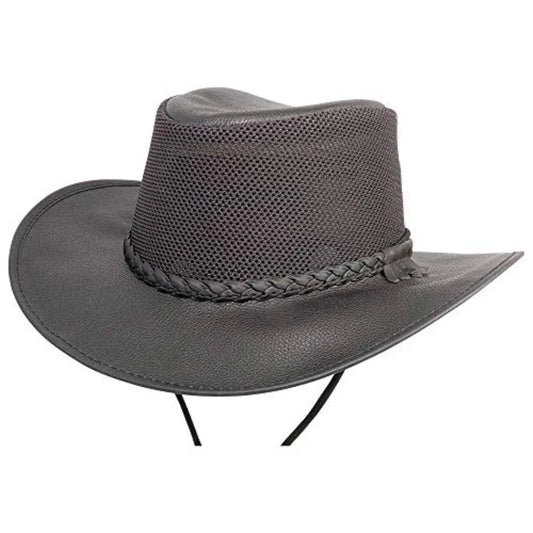 Breeze Leather Mesh Sun Hat for Outdoors Wide Brim, UPF50, Breathable Adjustable Tan and Grey