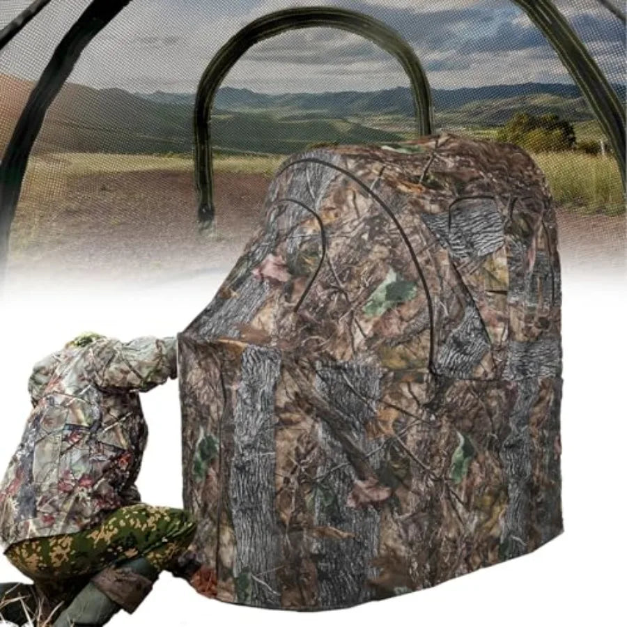 Hunting Chair Blind 1/2 Man One-Way See Through Ground Blind Portable/ Camouflage Chair Tent with Carrying Bag