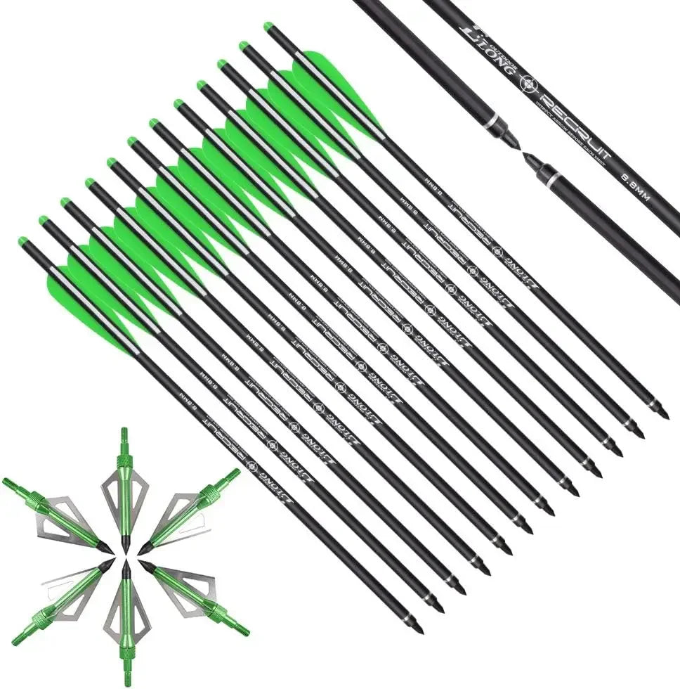 Elong Crossbow Bolts 20 Inch Carbon with Hunting Broadheads 6 Pack, Crossbow Arrows for Hunting Outdoor Target Practice