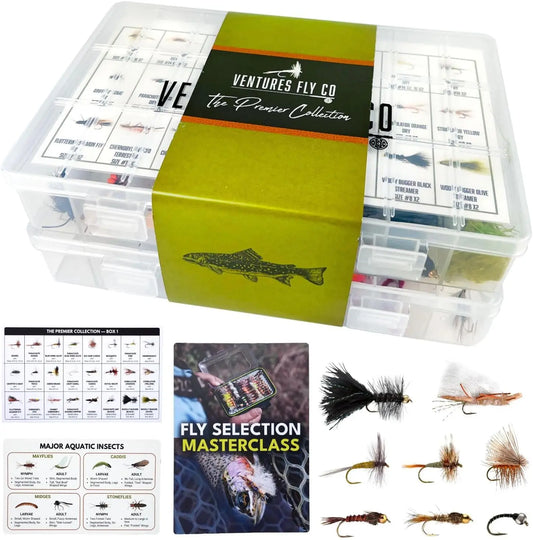 122 Premium Hand Tied Fly Fishing Flies Assortment with Two Fly Boxes | Dry, Wet, Nymphs, Streamers, Wooly Buggers, Terrestrials | Trout, Bass Lure Set, Kit, Gift