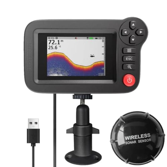 Handheld Fish Finder for kayak fishing: ABS plastic, black, portable sonar depth finder with LCD display and transducer
