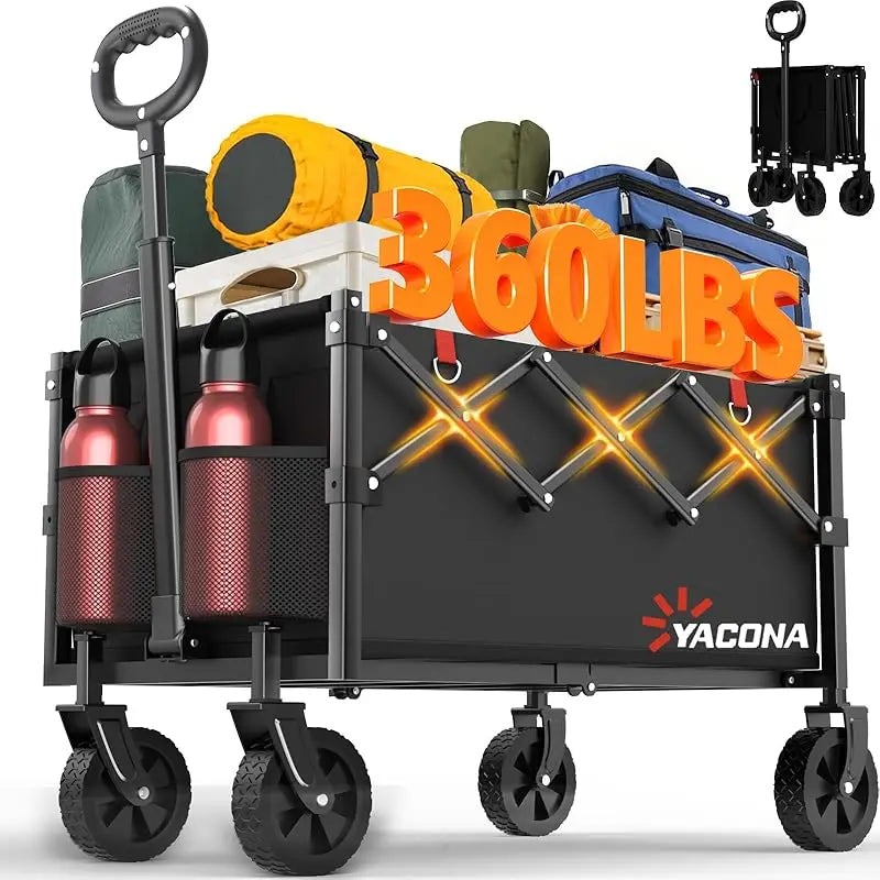Foldable Lightweight Utility Wagon Cart - Portable with Wheels | Ideal for Grocery Shopping, Camping, Beach, Garden & Sports