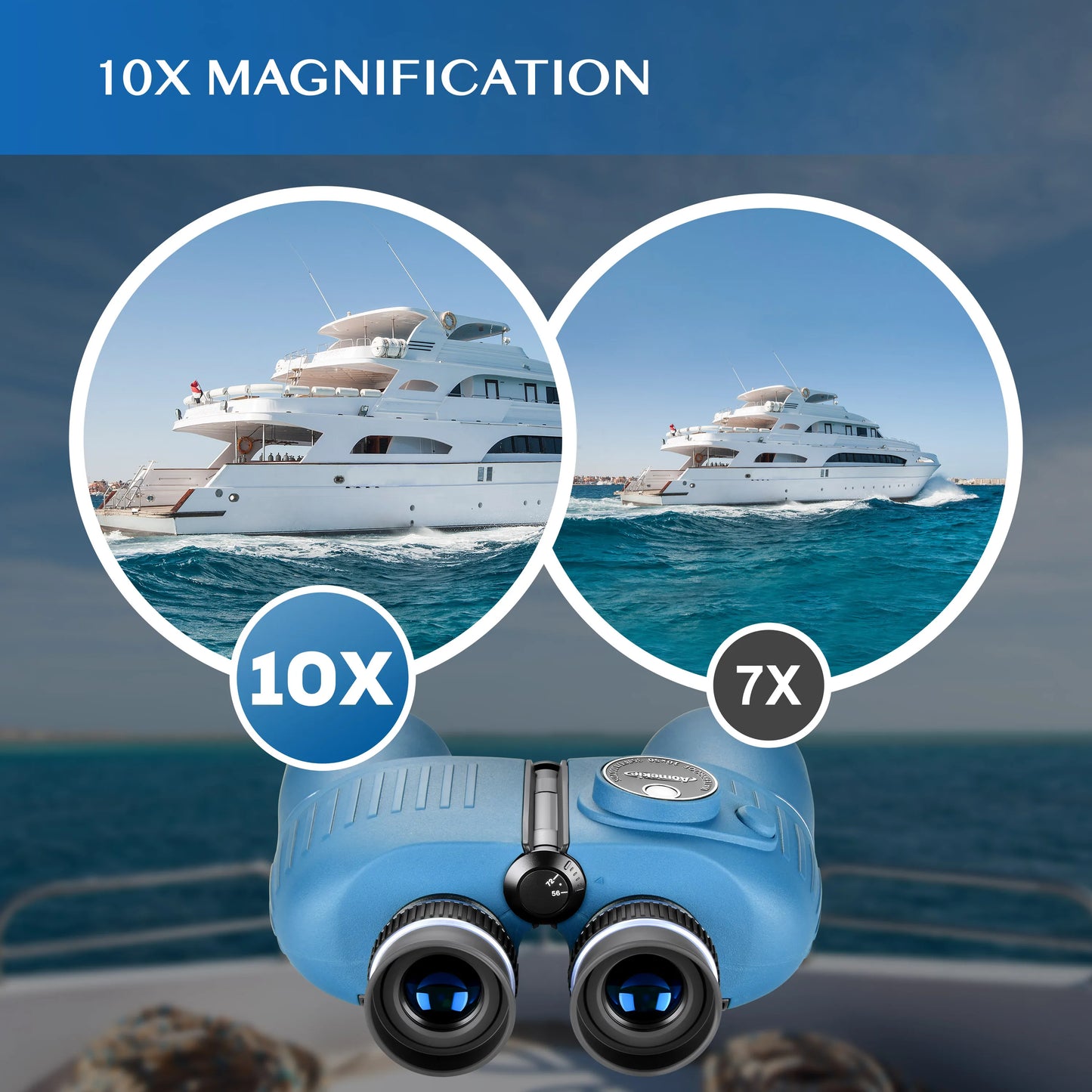 10X50 Marine Waterproof Binoculars for Adults with Illuminated Rangefinder Compass BAK4 IPX7 for Boating Hunting Fishing