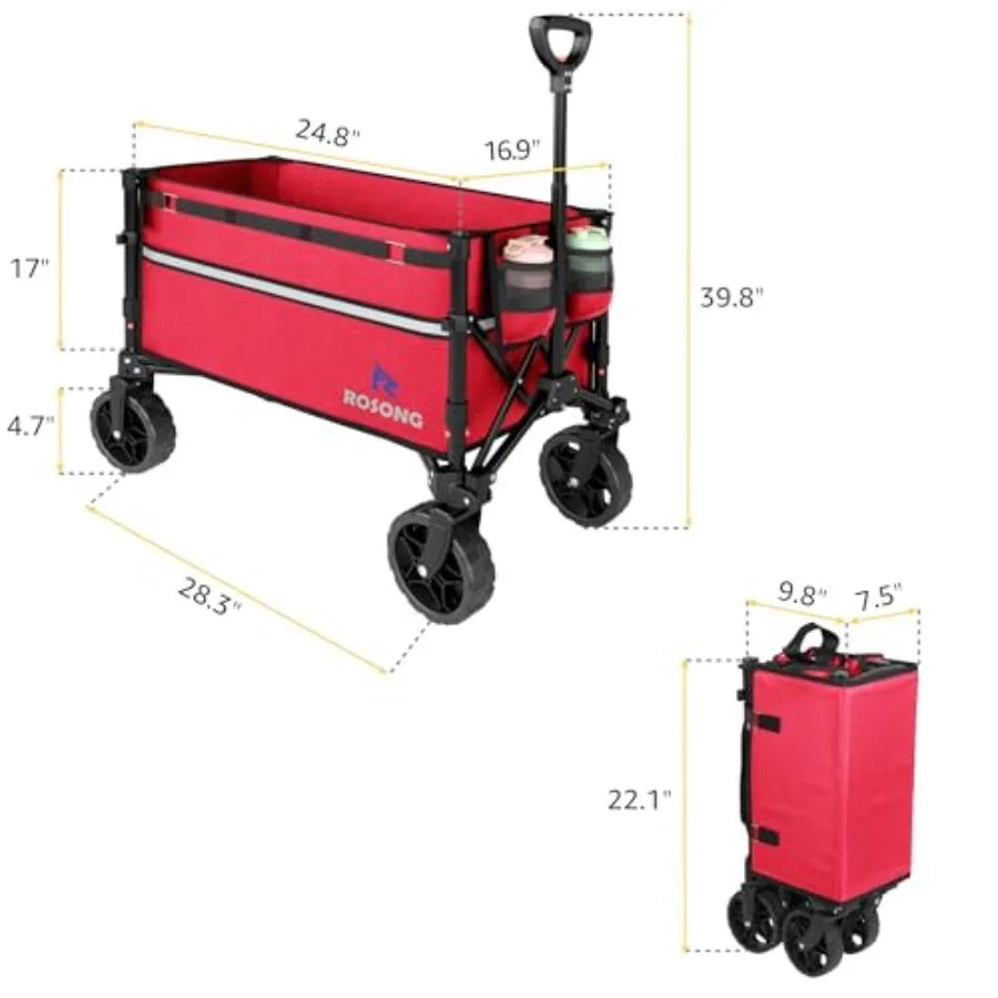 Collapsible Wagon Cart for Grocery Shopping, Garden, Camping Sports Heavy Duty Steel Frame, Black, Foldable with Locking Wheels