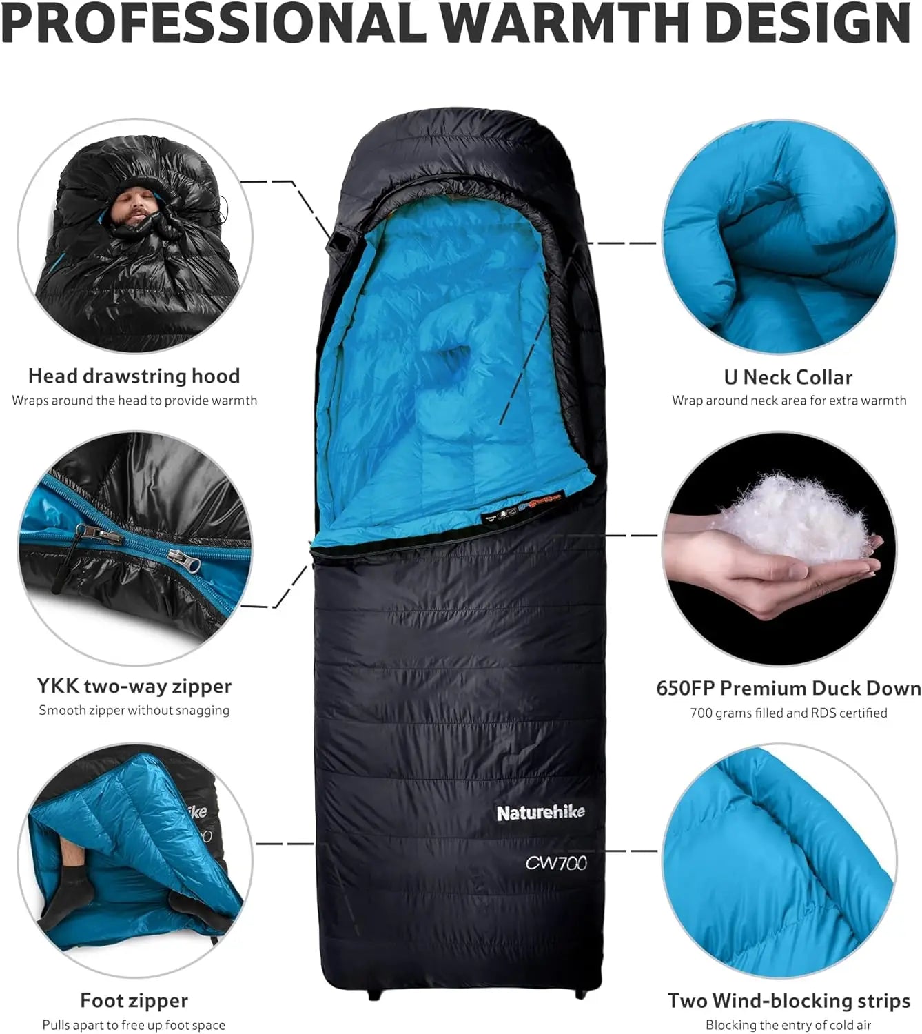 0 Degree Ultralight Down Sleeping Bag for Adults, 650 Fill Power, Backpacking Cold Weather, 700g Fill, -2°F / 18°F for Camping Hiking