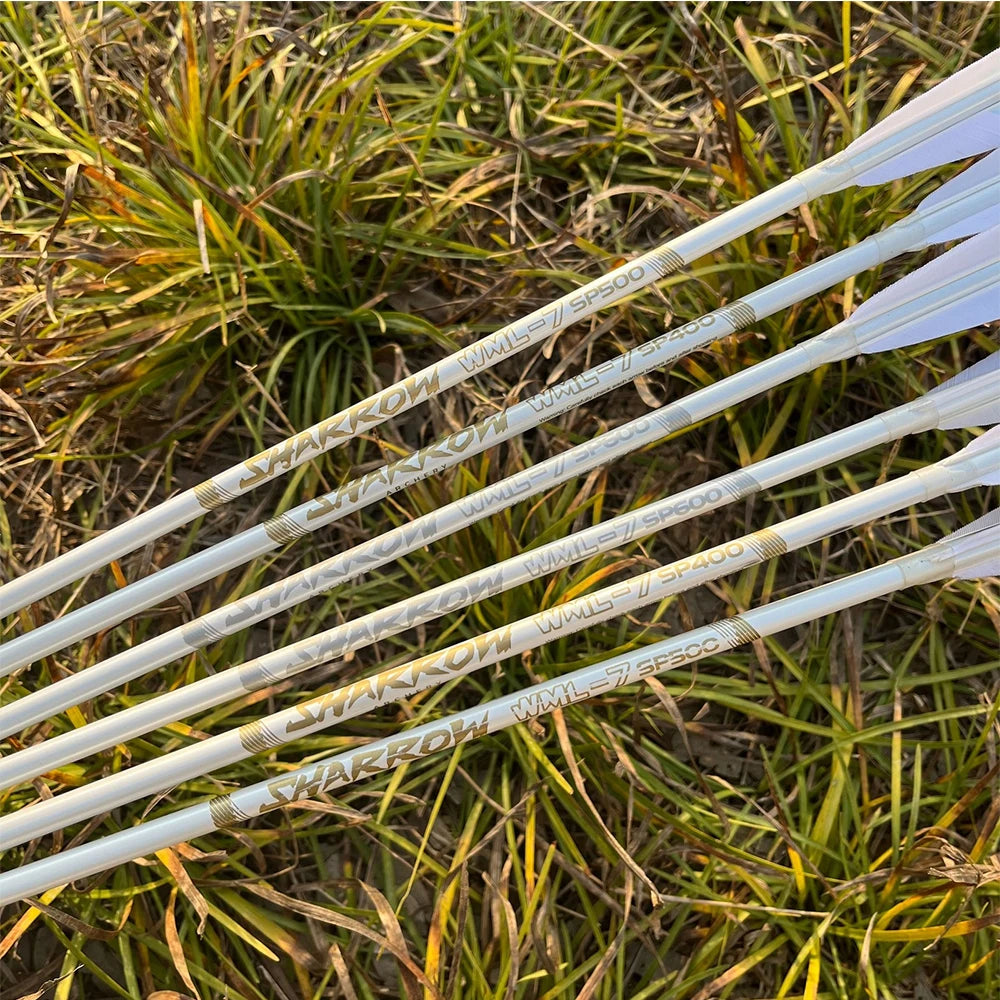 6pcs Archery Pure Carbon Arrows Color Feather Spine 500 Arrow Shaft +/- 0.003 Recurve Compound Bow Hunting Shooting Target Arrow