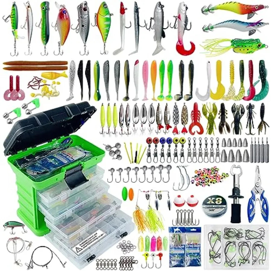 Fishing Lures Kit with Tackle Box Included Crankbait Minnow Spinnerbaits Spoons Soft Lures Jigs Hooks Bait Rigs Weights Sinkers