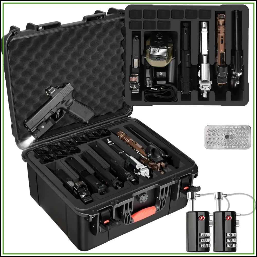 Pistol Gun Case for Multi Handguns, Pre-cut Waterproof Hard Shell, TSA Approved for SIG, Smith & Wesson, Colt, Revolver, Glock