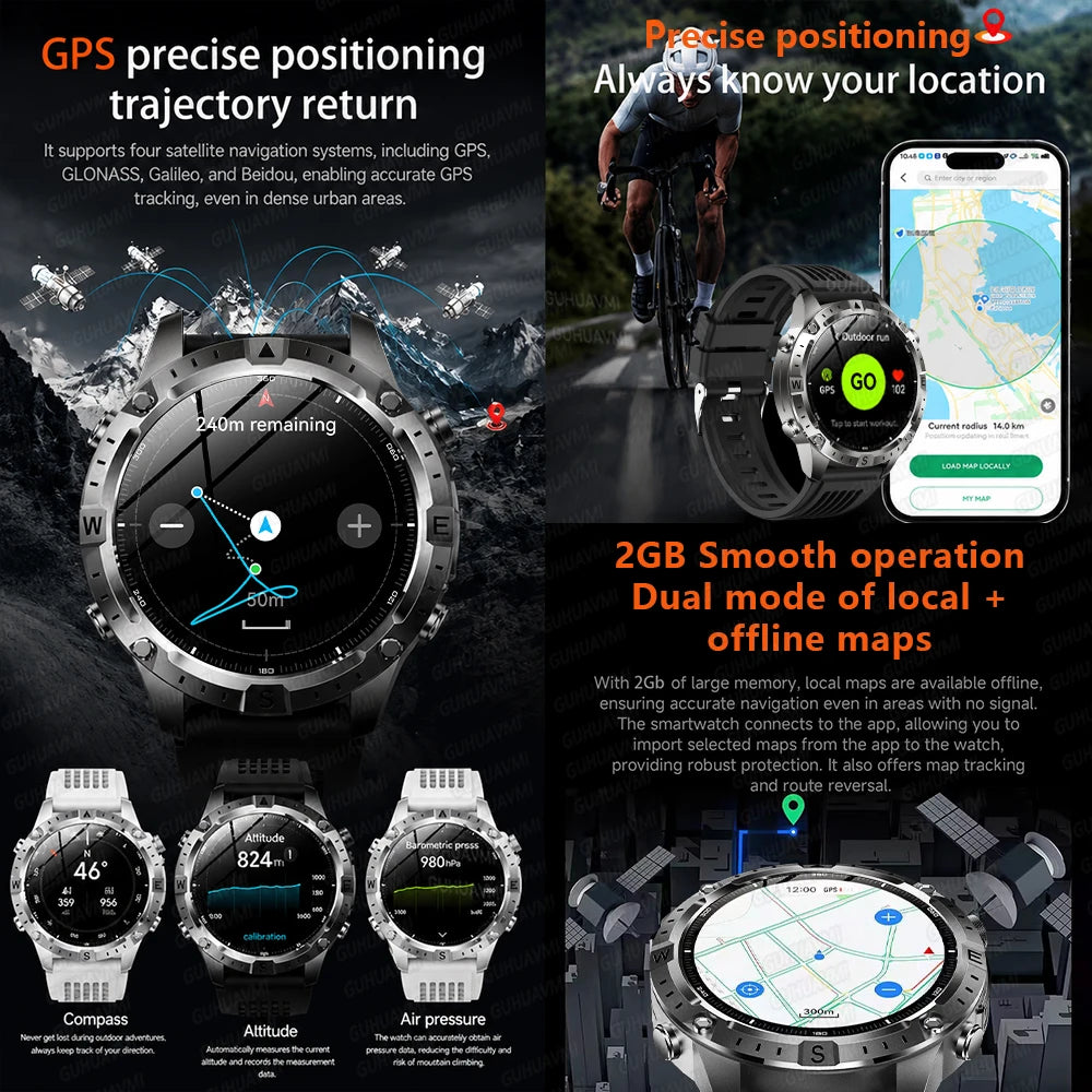 2026 NEW Outdoors Offline Map GPS Smart Watch L1+L2 Dual Band GPS Compass Cycling Run Swim Heart Rate 10ATM Military Smartwatchs