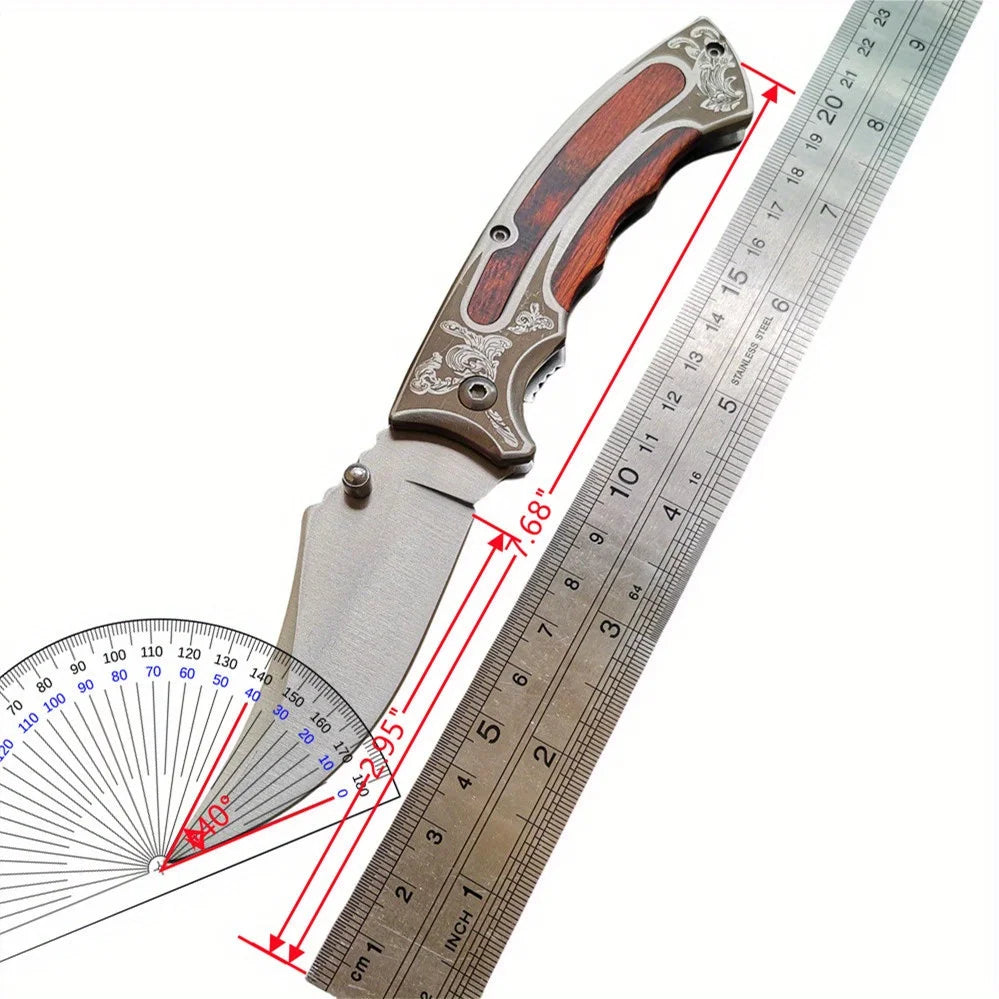 Samurai in Your Pocket: 3" Razor-Sharp 8CR13 Steel Blade Folding Knife – Laser-Etched Steel/Wood Hybrid Handle, Thumb Stud Magic