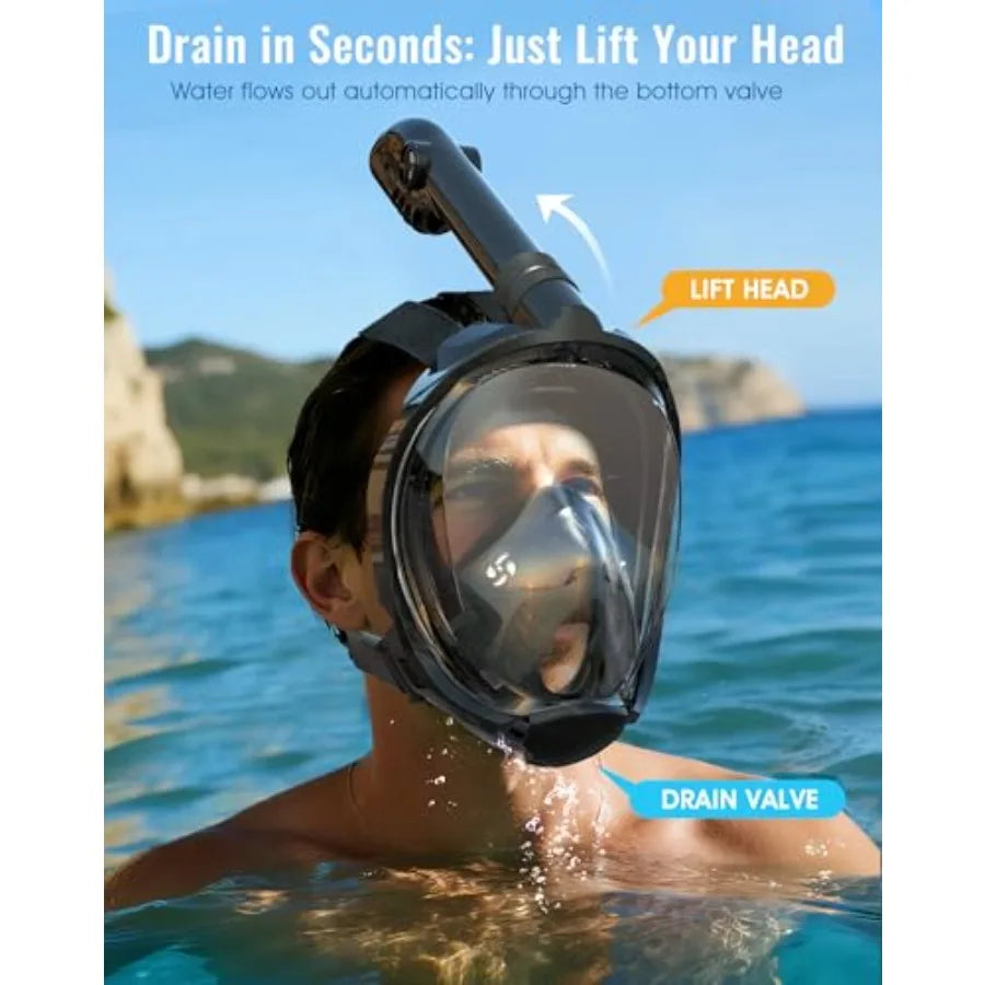 G2 Full Face Snorkel Mask with Latest Dry Top System, Foldable 180 Degree Panoramic View Snorkeling Mask with Camera Mount, Saf