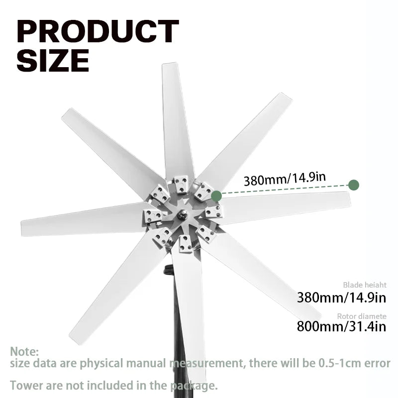 3000W Small Windmill 8 Blades Wind Turbine Generator Kit 12/24/48V with Wind-Solar Hybrid Controller High efficiency Free Energy