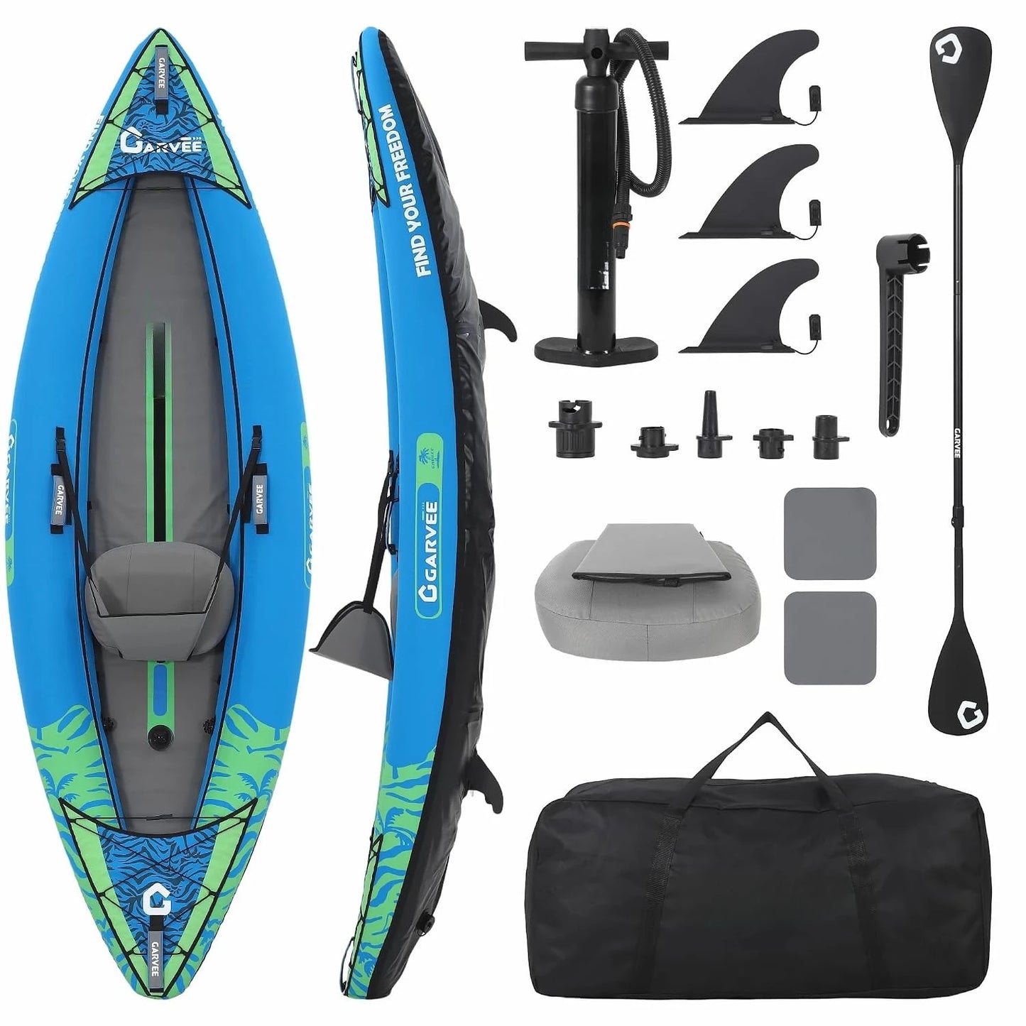 Inflatable Tandem Kayak, Heavy Duty PVC, Adjustable Seats & Backrest, Aluminum Paddles & High-Output Pump, Custom
