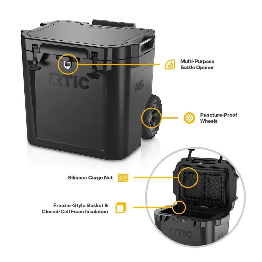 45 QT Wheeled UltraTough Cooler Hard Insulated Portable Ice Chest Box for Beach, Drink, Beverage, Camping, Picnic, Fishing, Boa