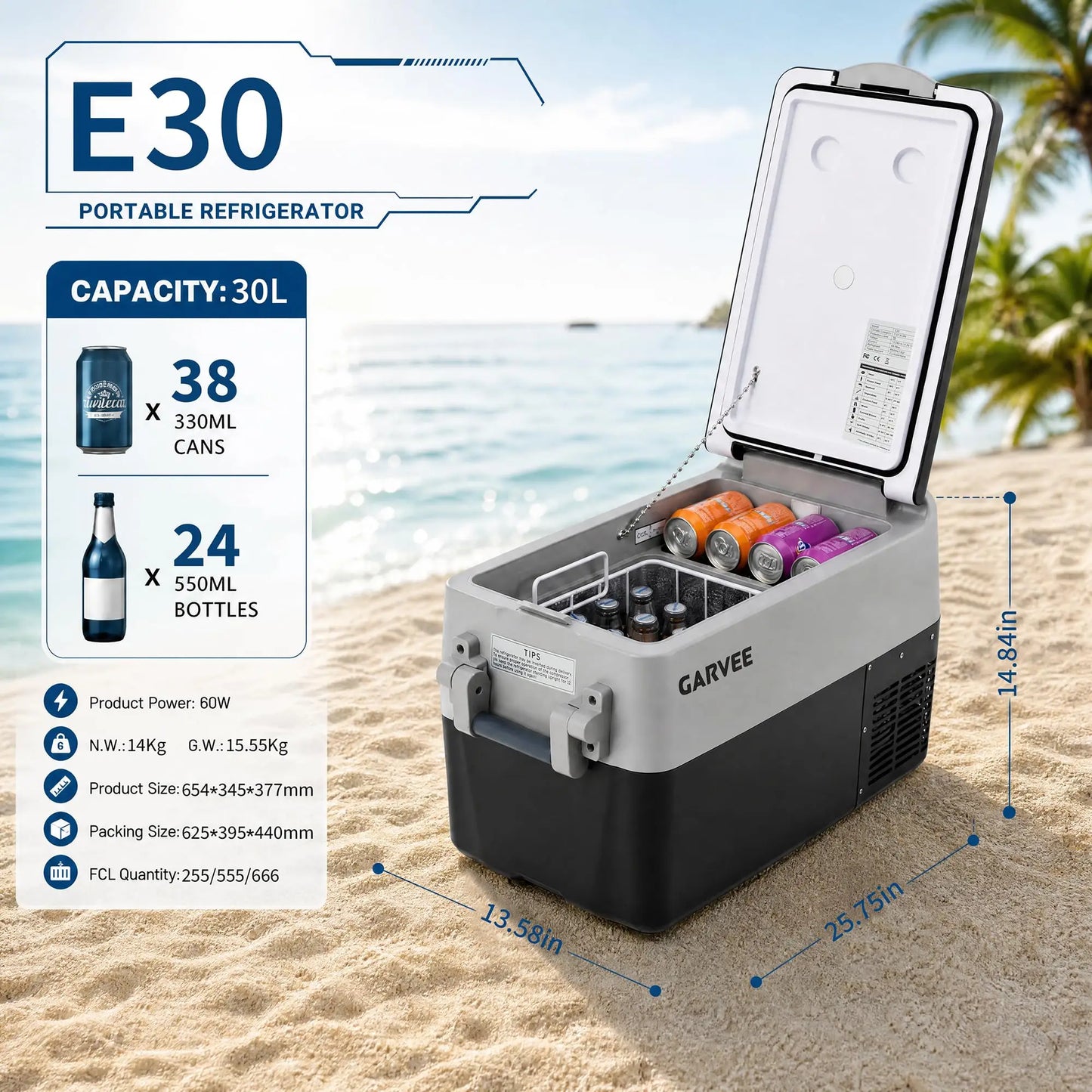 32QT Portable Car Refrigerator Freezer, 12V Electric Cooler With App Control, Dual Zone, -4°F Fast Cooling For RV Camping Travel
