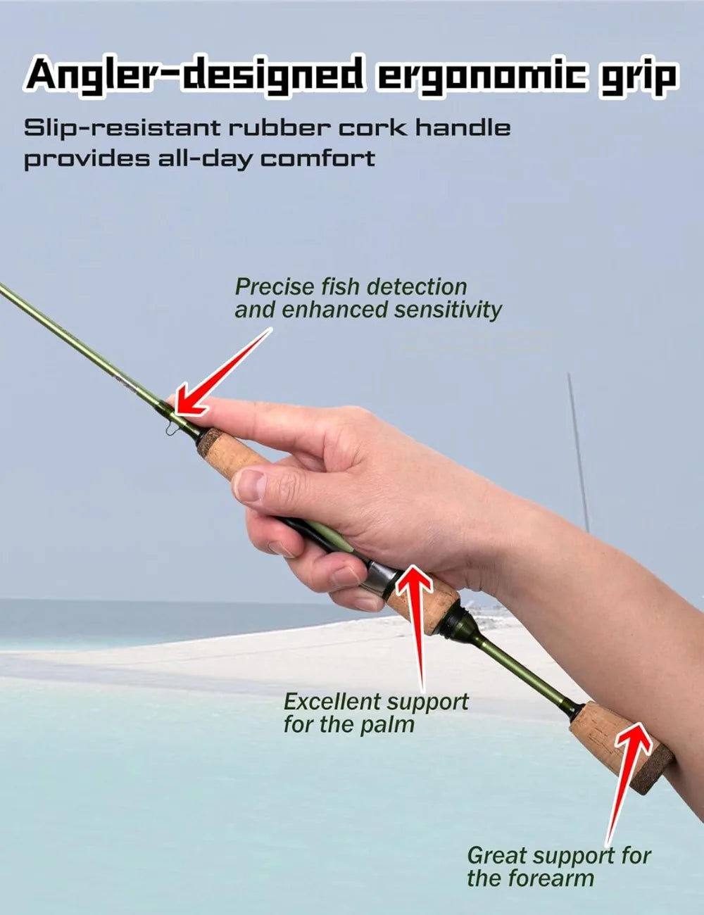Ultralight Spinning & Casting Trout Rod, 2-Piece Fishing Rod for Crappie, Panfish & Micro Fishing, Green Carbon Fiber Blank with Cork Handle, 5'6"-7'