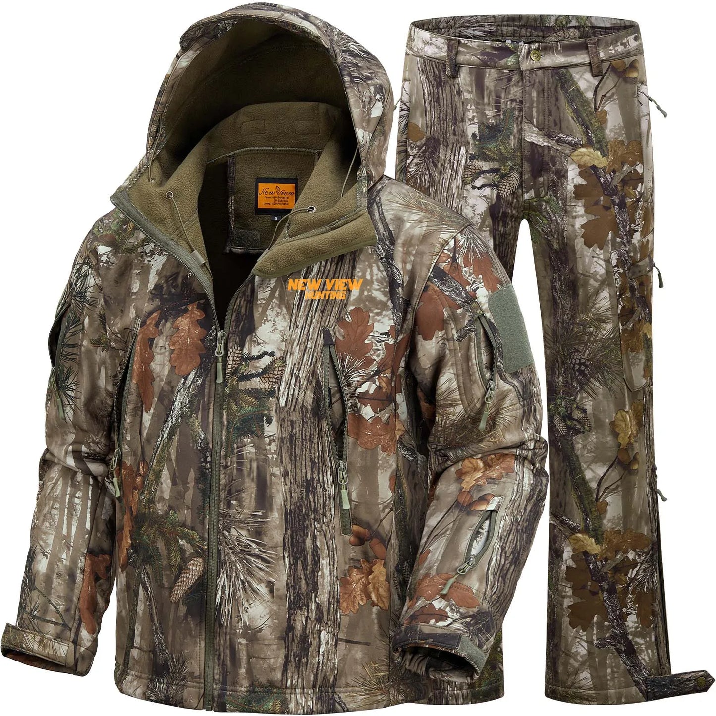 Camo Hunting Suit for Men - Water-Resistant Jacket and Pants with Warm Fleece Lining, Ideal for Cold Weather Hunting