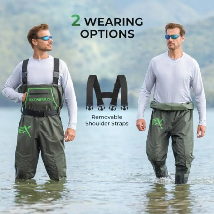 MarshPro Fishing Waders for Men, 0% Waterproof PVC Chest Waders with Slip-Resistant Boots