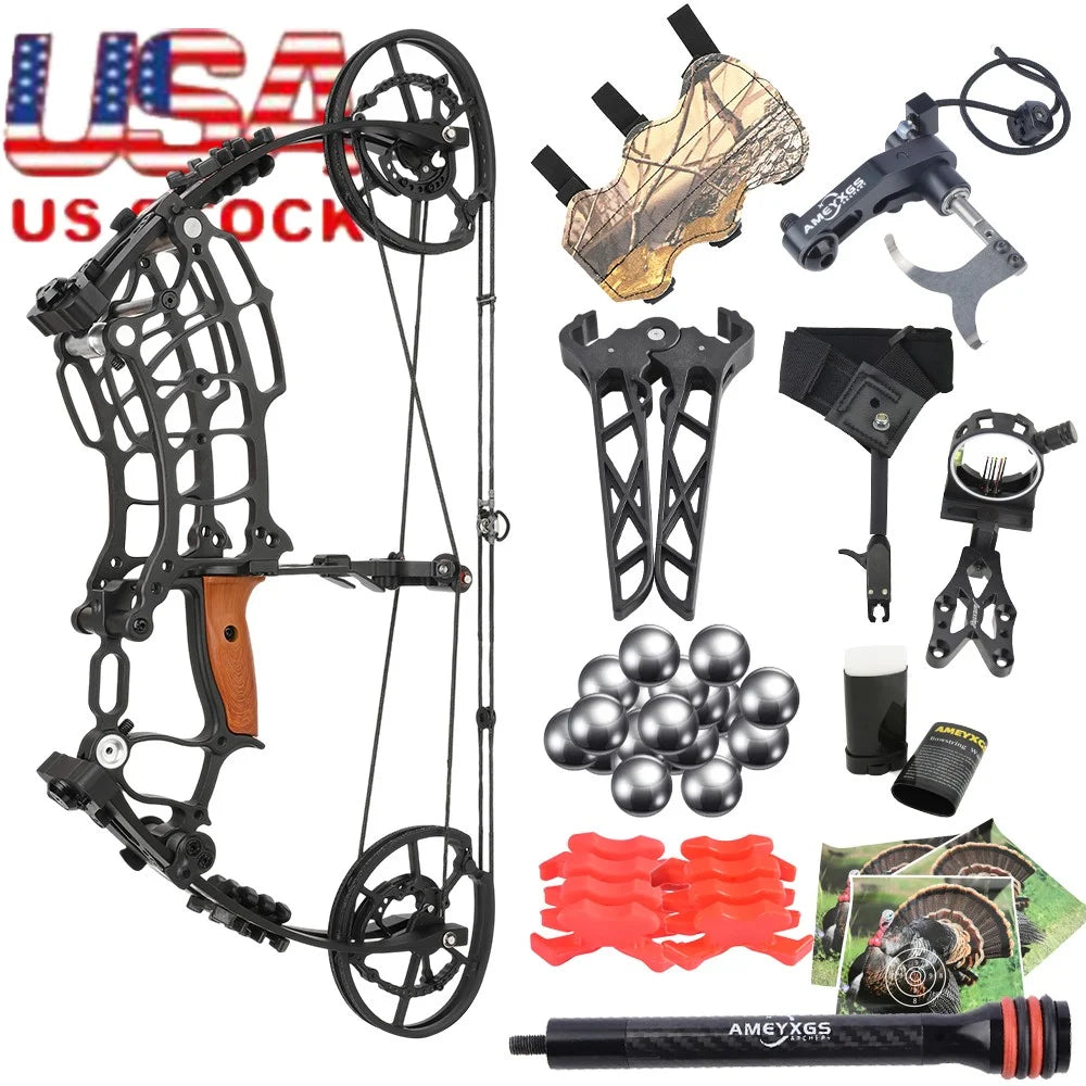 Compound Dual-use Bow 30-60lbs 19 Inch Axle 80 Percent Let-off 420FPS Right Hand Steel Ball Archery Bow for Outdoor Hunting Target Shooting