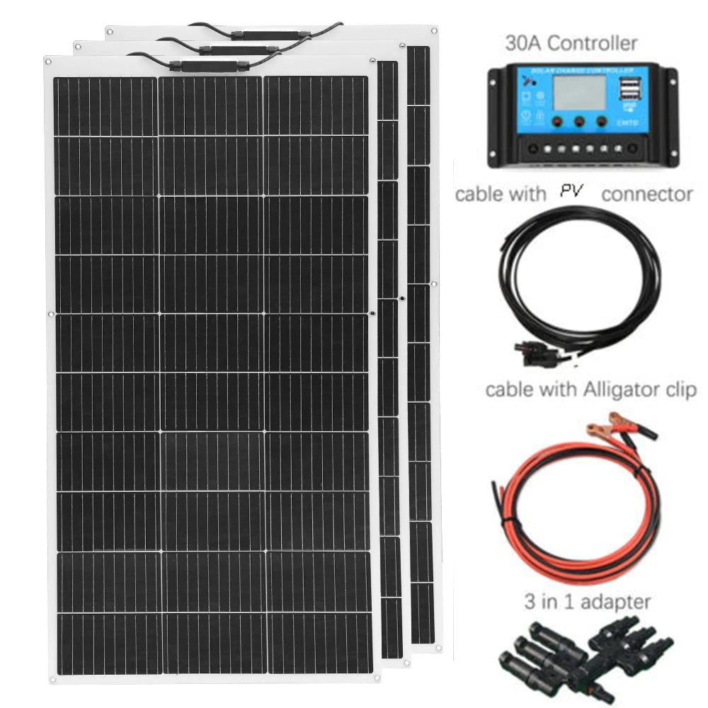 XINPUGUANG Solar Panel 300w 400w 200w 100w Flexible Monocrystalline Solar Cell Photovoltaic Solar Panels Kit 12V Battery Charger
