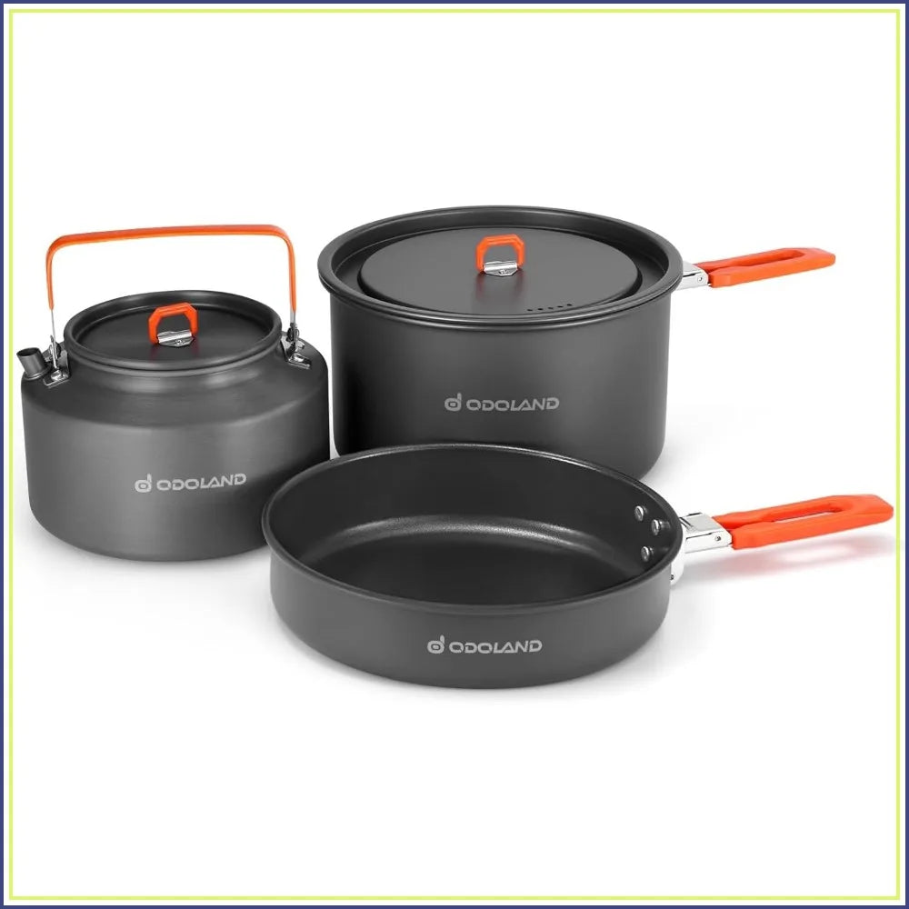 Lightweight Camping Cookware Set with Pot, Pan & Kettle, Portable for Backpacking & Picnic