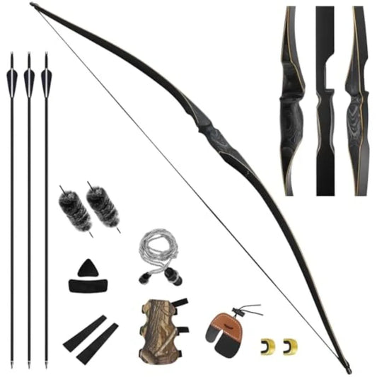 60 Inch One Piece Longbow Right Hand Horse Bow with Arm Guard and Finger Guard 20-40 Lbs Archery Long Bow and Arrow Set for Adu