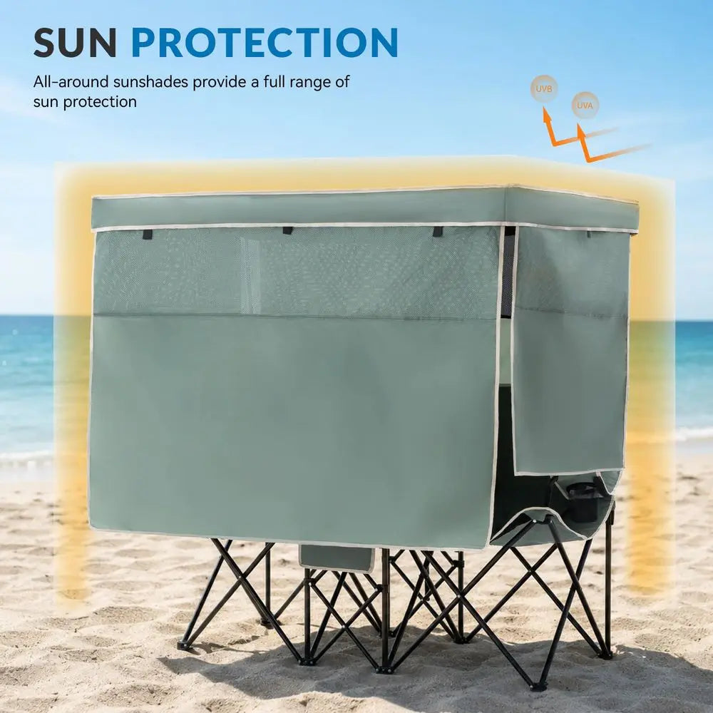 Beach Chair with Canopy Shade Oversized Camping Chairs with Canopy, Cooler Bag amp Cup Holder Folding Loveseat for Camp Fishing