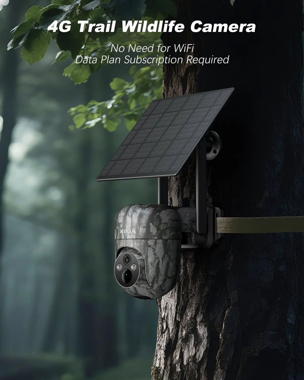 4G Cellular Solar Powered Wildlife Camera with SIM Card, 2K Trail Camera Outdoor, No WiFi Game Cam,Only Support The Built-in SIM