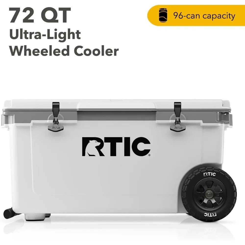 72 Quart Ultra-Light Wheeled Cooler Hard Insulated Portable Ice Chest Box for Beach, Drink, Beverage, Camping, Picnic, Fishing