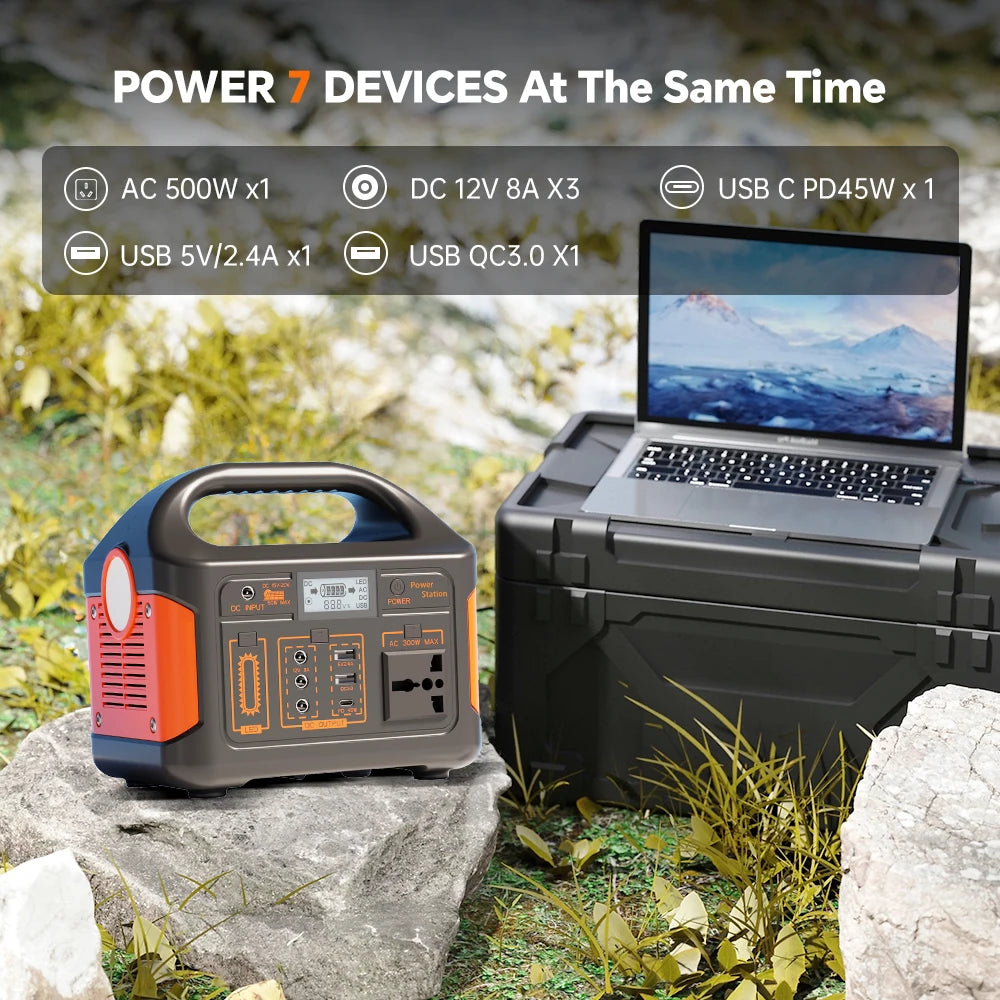500W 460Wh Portable Solar Power Station Emergency Power LED Display Outdoor Power Supply LifePO4 Battery Power Bank for Camping Fishing