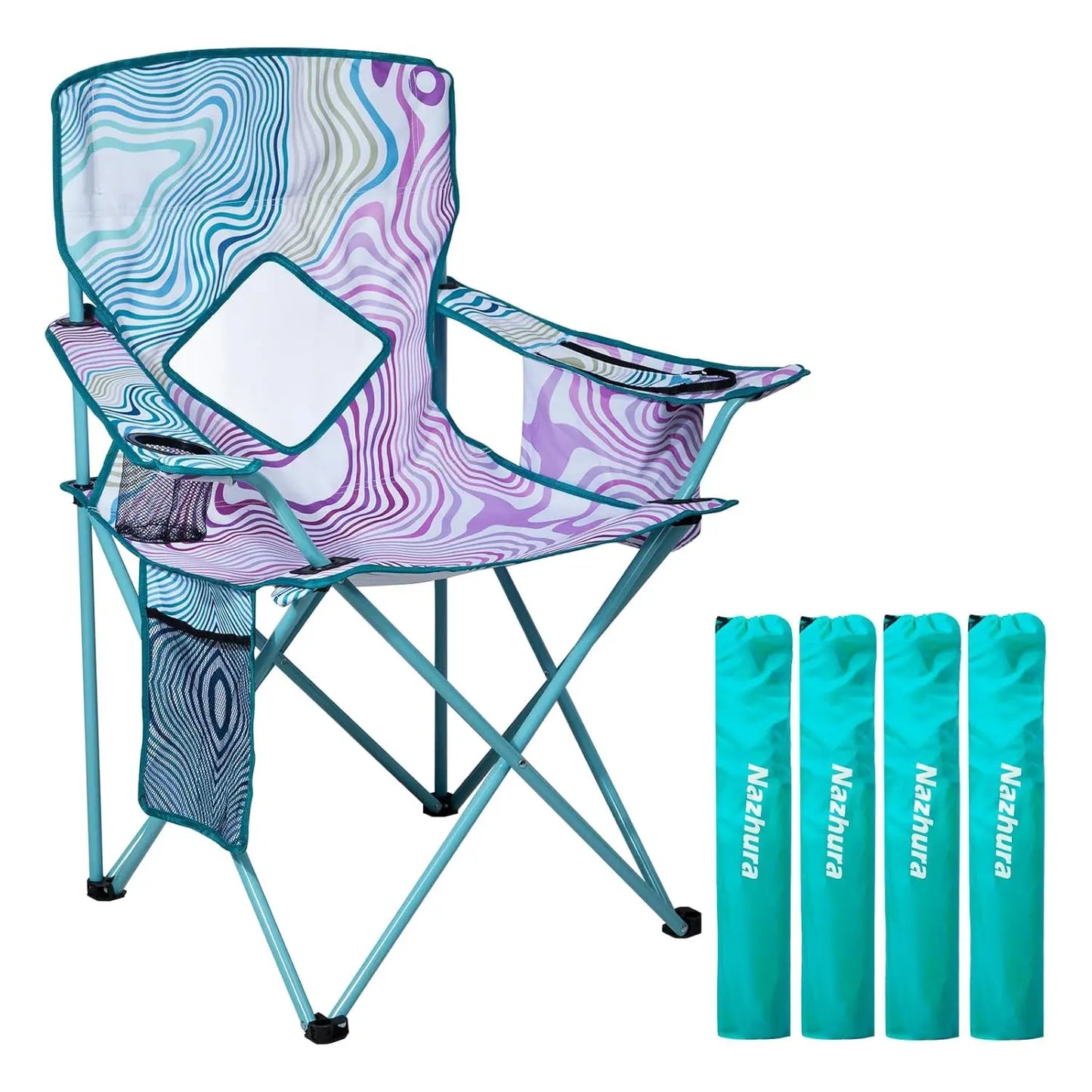 4 Pack Outdoor Camping Chairs Folding/Foldable/Portable with Cooler Pouch, Mesh Backrest and Cup Holder, Customized