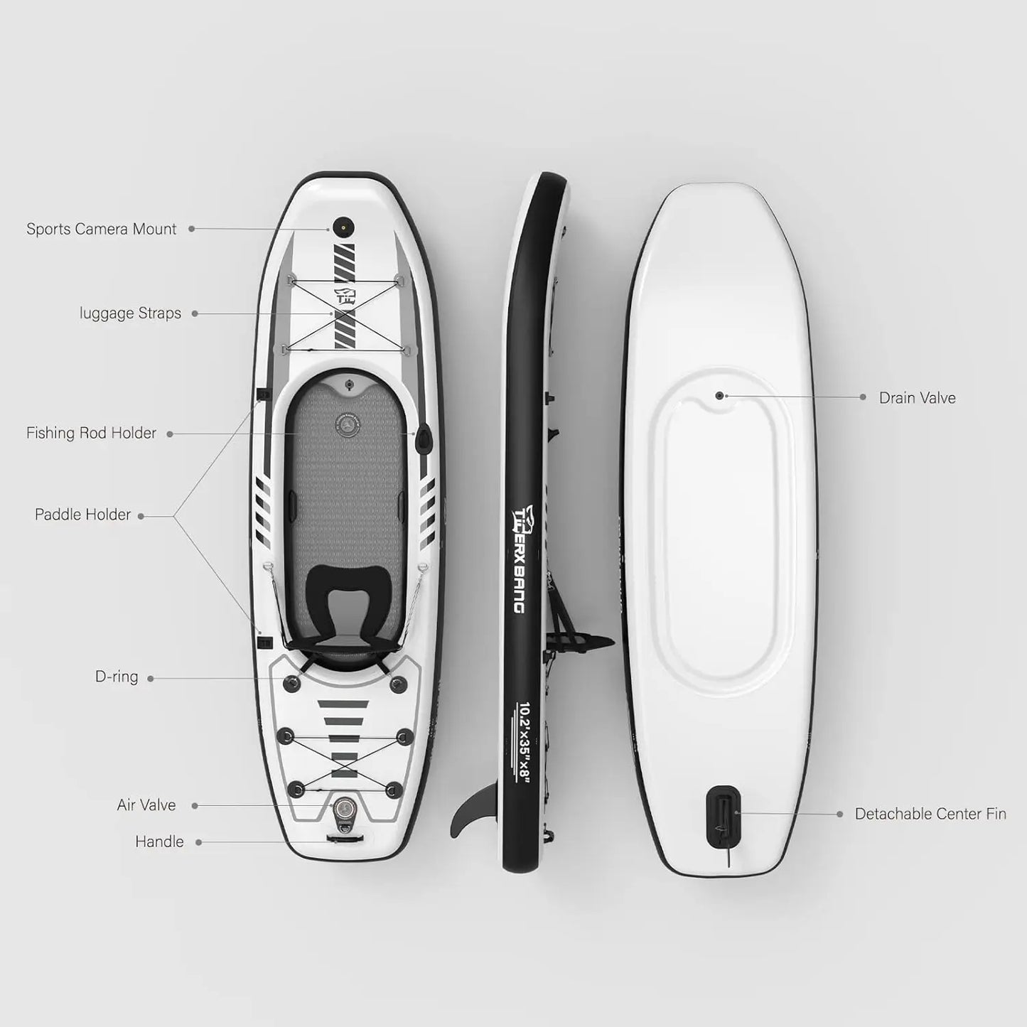 Inflatable Kayak 10.2' x 35'' x 8'' with Detachable Seat, SUP-Kayak Set Includes Hand Pump, Aluminum Oar, Backpack, Boat for Adults and Youth for Fishing, Touring