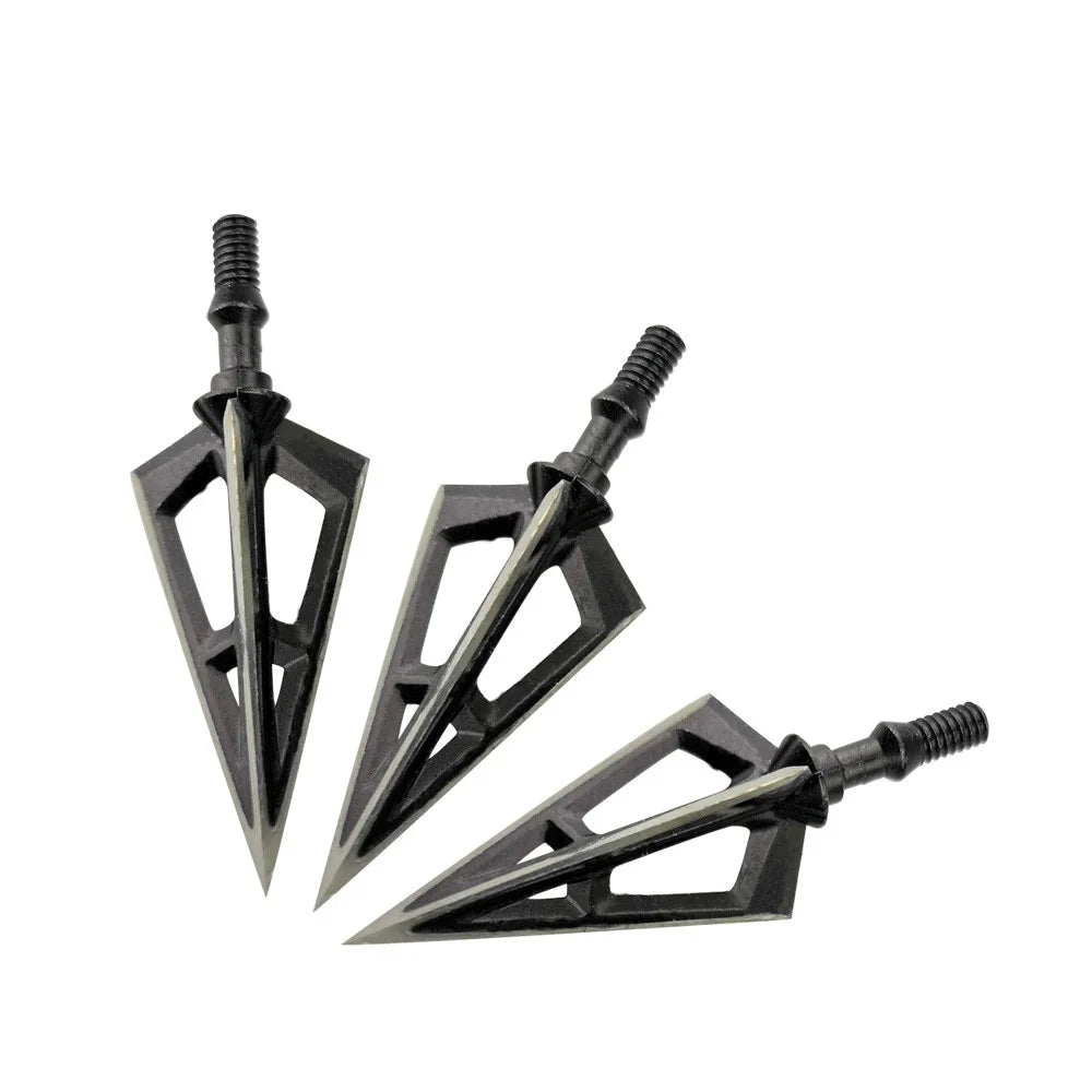 Hunting Broadhead Tips 12pcs 100Grain 3 Fixed Blades Stainless Steel Anti-Rust Screw-in Arrowheads for Compound Recurve Bow Shooting Target Practice DIY Arrow Shaft Outdoor Archery Accessories