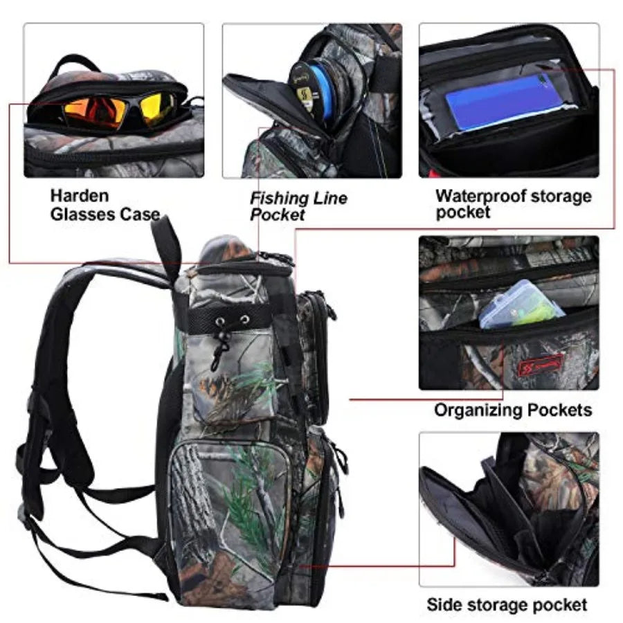 Fishing Tackle Backpack Waterproof Tackle Bag Storage with 4 Trays Tackle Box
