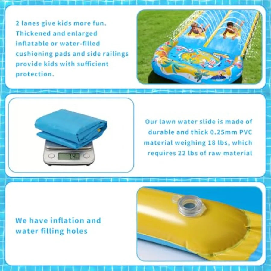 40FT Double Slip and Water Slides with 2 Bodyboards Giant Lawn Inflatable Water Slides for Adults Heavy Duty Backyard Extra Lon